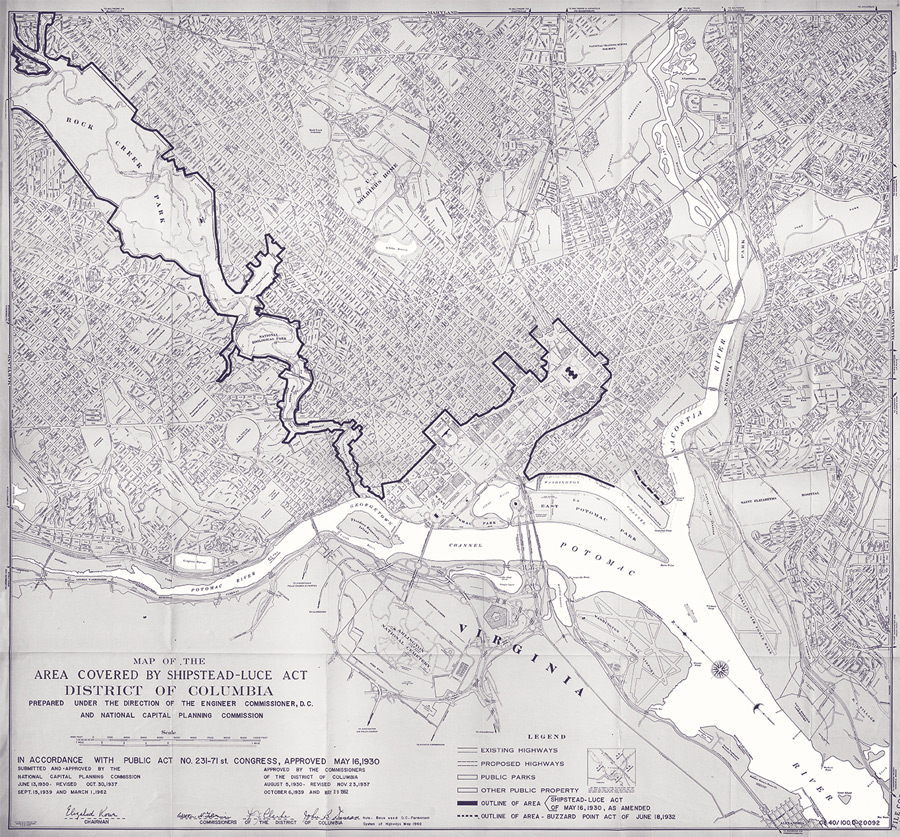 Map of the Area Covered by Shipstead Act, District of Columbia, 1962